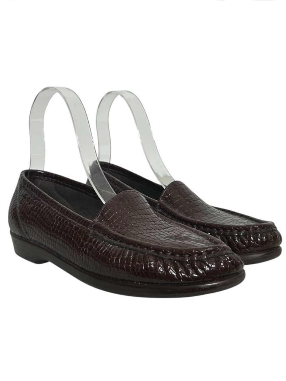 SAS Simplify Moccasin Slip On Comfort Loafers Brown Croc Leather Size 7.5N